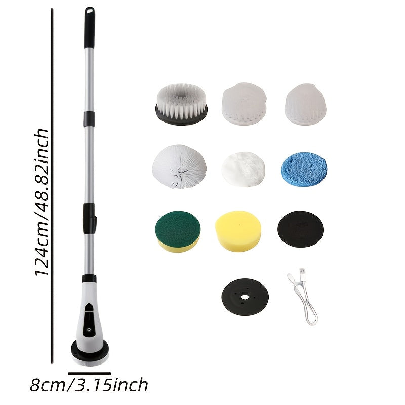 9-in-1 Electric Spin Scrubber with Adjustable Handle & 9 Brush Heads – Cordless, Waterproof & Rechargeable Cleaning Brush