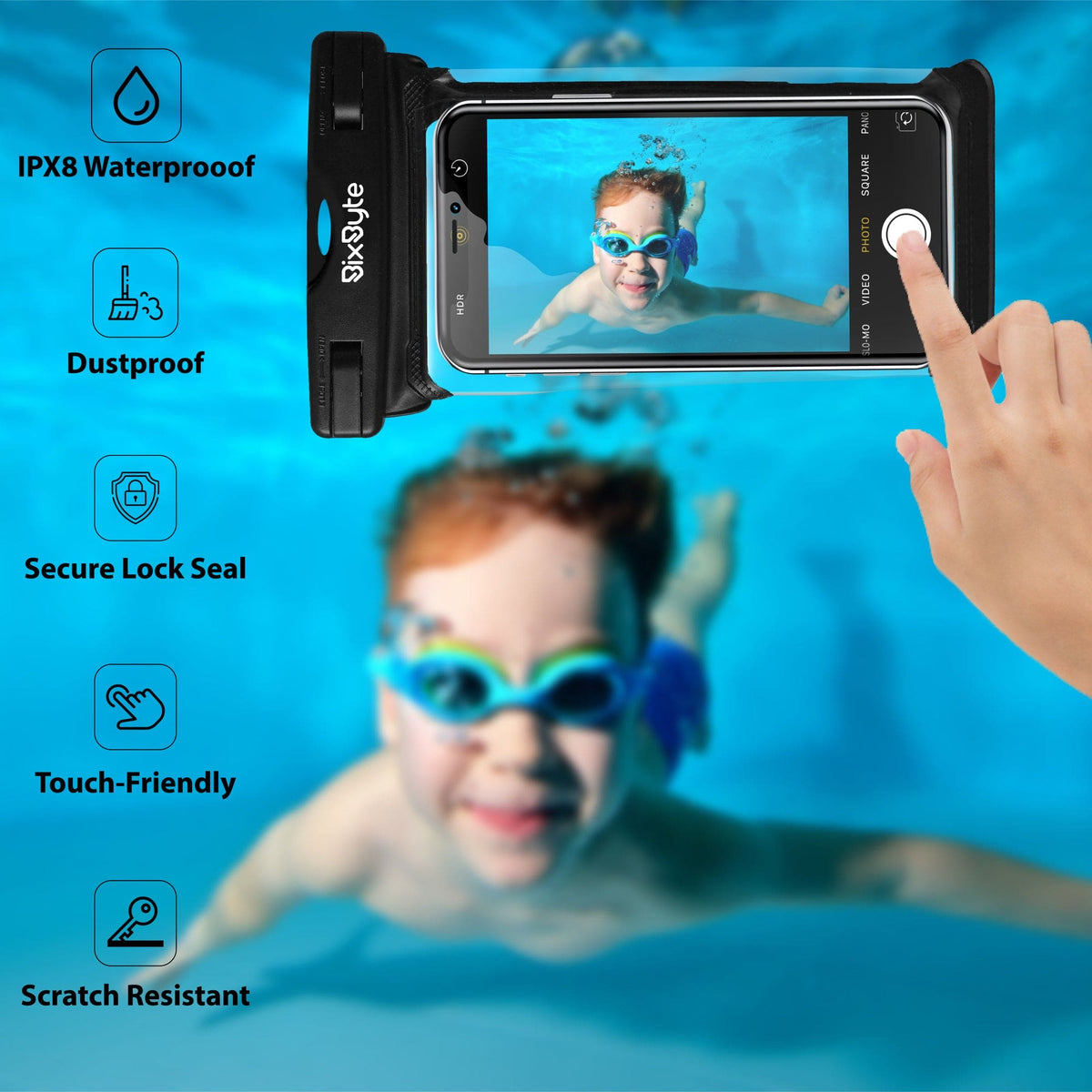 BixByte Universal IPX8 Certified Waterproof Phone Pouch- Matte Black